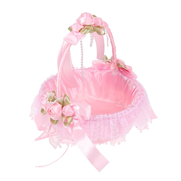 Bröllopsblomsterkorg för Blomsterflickor - Vacker Dekoration (Rosa)
