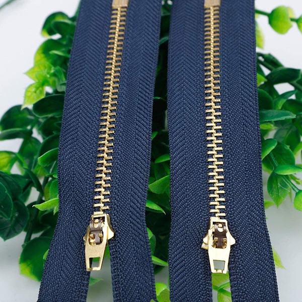2 st guld mässingslegering jeansdragkedja, 4 tums syväska med stängd dragkedja (mörkblå)