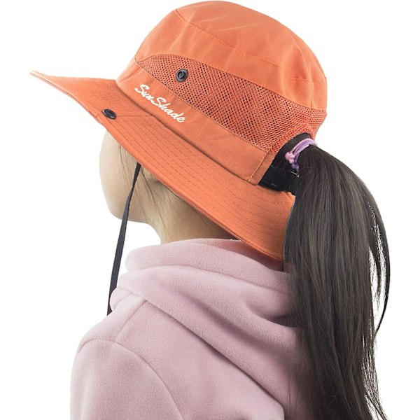 Solhatt for jenter med hestehale, bred brem, UV-beskyttelse, bøttehatt