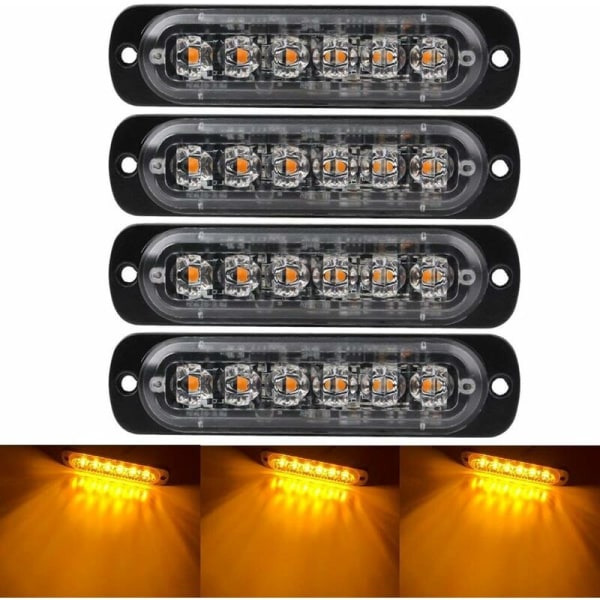 4 st nödvarningsljus för fordon lastbilar nödbloss varningsfara blixt stroboskop blixt 6 LED ytmontering vattentät