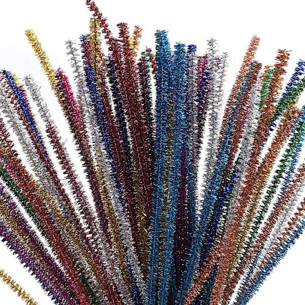 Pipelänare 100 st 10 Färger Chenille Stjälkar för DIY-hantverk Dekorationer Kreativa Skolprojekt (6 mm x 12 tum, Bling-bling Färger)