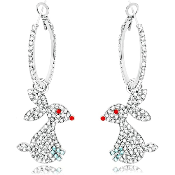 Påskkaninörhängen Hypoallergena Stora Statement Silver Kanin Hängande Högörhängen Söta Bling Kristall Rhinestone Pärlor Örhängen Påskhelg