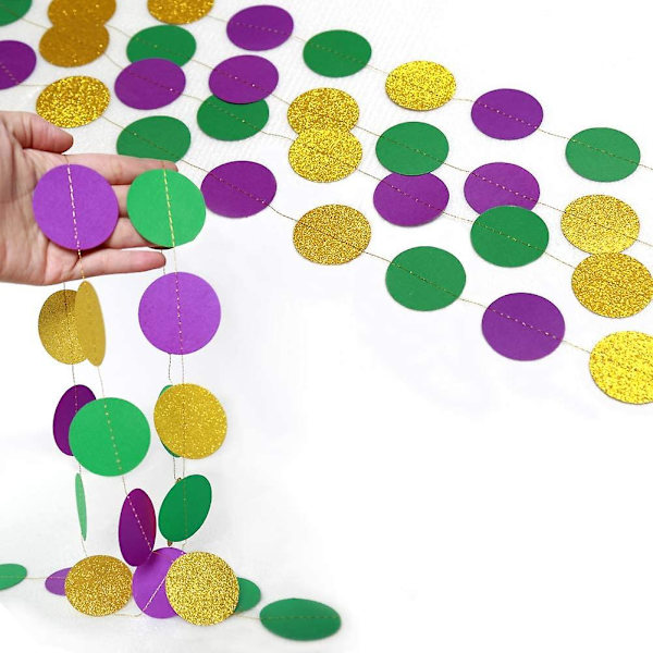 Kulta-Violetti-Vihreä Ympyräpisteiden Garland-setti Mardi Gras -koriste Paperihelmiä Polk Dot -viritysnaruja Rasvan tiistai/Helmikuu Tiistai Ripustuslippu Banner Tausta