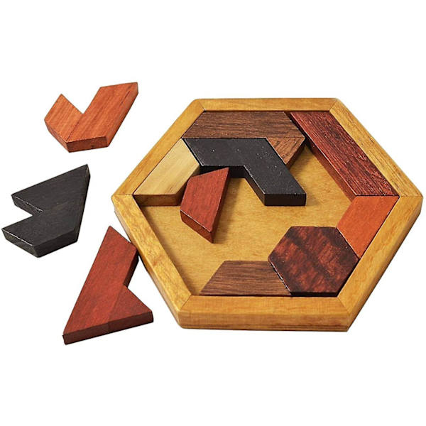 Hexagonalt tangram träpussel polygon pussel leksak barns pedagogiska leksak
