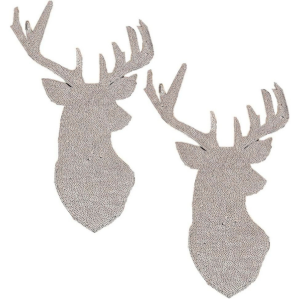 2-pack julhjort huvud strykjärns-på lappar sy broderade paljetter applikation (silver)