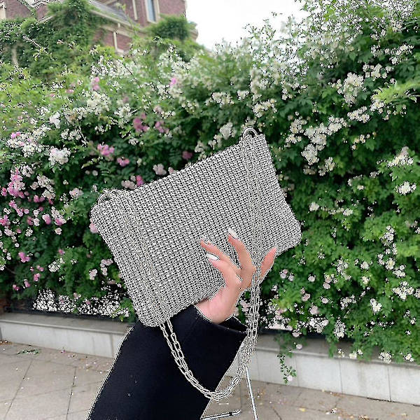 Dam Bling Clutch-väska Glitter Messenger-väska Ins Chain Shoulder Corssbody-väska（Rosa）