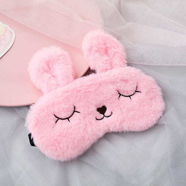 Mjuk kanin sovmask söt tecknad djur ögonmask för små flickor (rosa)