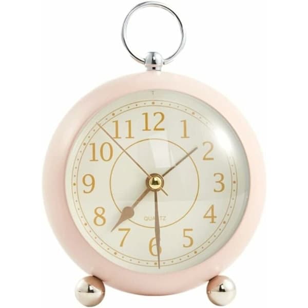 Retro Antik Analog Väckarklocka Liten Silent Bedside Presentklocka - Rosa