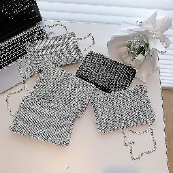 Dam Bling Clutch-väska Glitter Messenger-väska Ins Chain Shoulder Corssbody-väska（Rosa）