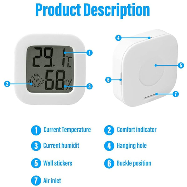 4 delar termometer hygrometer inomhus, hög precision luftfuktighetsmätare termometer inomhus, -10℃70℃ för baby , vardagsrum, kontor, växthus