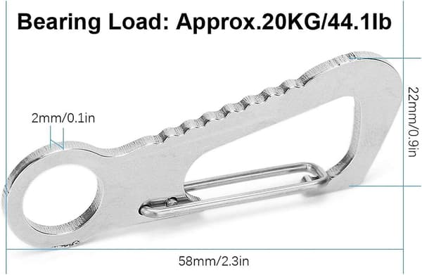 4-pack höghållfast fjäderkarbinhake med D-ring, flasköppnare (silver)