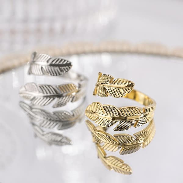 Trendig fjäderring, ring i rostfritt stål-26 (silver)
