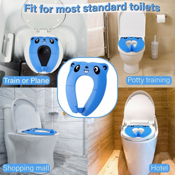 [OPDATERING] Toiletsæde til børn - Sammenfoldeligt børnetoiletsæde til pottetræning på rejse, bærbart toiletsæde til pottetræning med opbevaringstaske (blå)