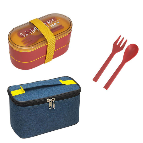 2-vånings Bento-lådor Behållare med bestick Självflyttbara fack Design Lunchlåda för resor Måltidsförberedelse-4（Röd）