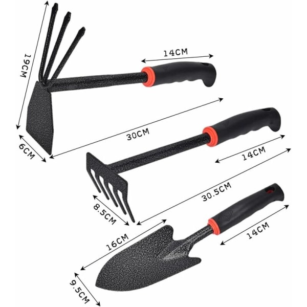 Trädgårdsverktygsset, 3-delars trädgårdsverktygskit, Trädgårdsverktygskit, Handhacka, Handräfs, Liten trädgårdsspade, för att lossa jord, ogräsrensning, omplantering
