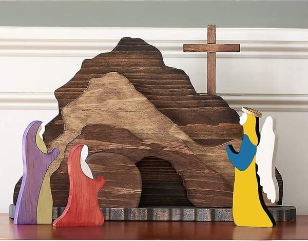 Jesus Tomb påskbricka Bundle Kit Tiered brickdekor, träpåsk Jesus-skylt Rustik Tiered brickdekorationerB