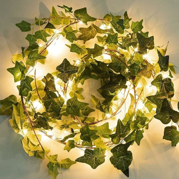 Kunstig Ivy 2M 20 LED-blade æstetiske dekorative lyssnore til festbryllup Køkkenhave Kontordekoration (1 stk)