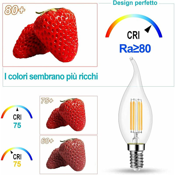 Paket med 10 st 4W LED-glödlampor E14 470LM Flamma Ljus Cool Vit 6000K, Ej Dimbar, 360° Strålvinkel