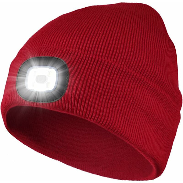 M??ssa med LED-lamppu USB-laddning, utomhusbelysning, neulottu hattu säädettävällä LED-valolla