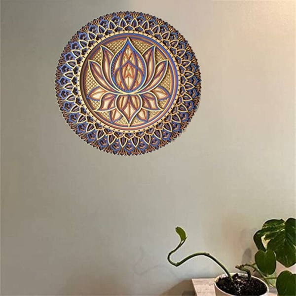 Lotus Blomster Mandala-Vægkunst, Lotus Blomster Mandala Metal Vægophæng til Værelse Dekoration Boheme Vægkunst (A) 30 x 30 cm