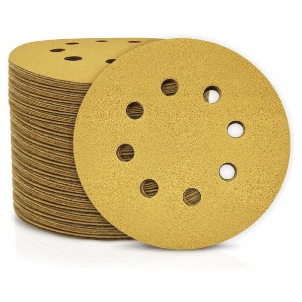 Pack of 100 sanding discs ?? 125mm with 8 round holes with Velcro for 5" orbital sander - 120 grit