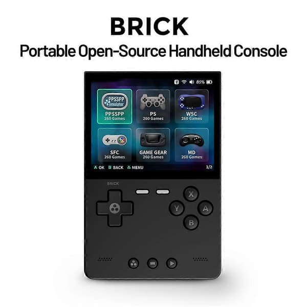 BRICK bärbar spelkonsol, 64GB Linux bärbar videospelskonsol, 3,2-tums 1024x768 IPS-skärm, retro-handkontroll A