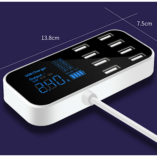 A9S Snabb billaddare 8-portars multi-USB LCD-display 12V USB-hub Telefonladdare för telefoner surfplattor DVR