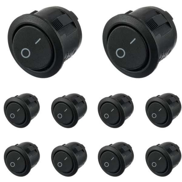 Black Round Rocker Switch 10pcs On/Off 2 Pin AC 6A (250V) 10A (125V) SPST Press Rocker Button for Auto Boat Marine Car Truck Light Household