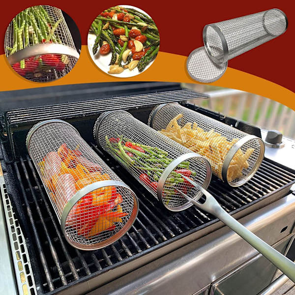 Rullande grillkorg i rostfritt stål