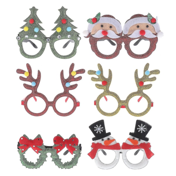 6st julglasögon linslösa glasögon Knepiga rekvisita för barn Vuxna Julklapp Julaftonsfesttillbehör (julgran, guldhorn, tomte