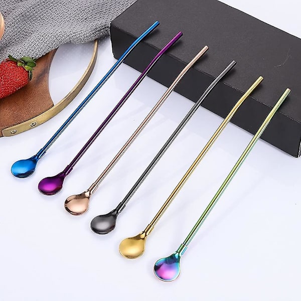 7 st sugrörssked, sugrör i rostfritt stål med skedar Återanvändbara ...