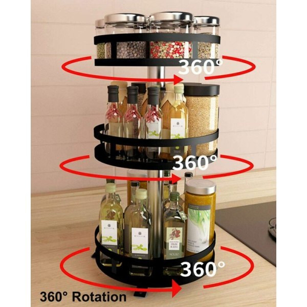 Black Kitchen Cabinet Turntable Metal Spice Rack Rotating Tray Round Spice Turnstile 360 Degree Rotating