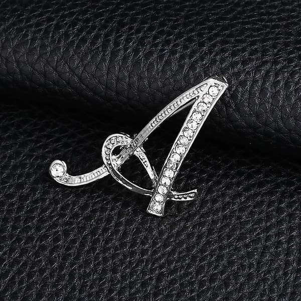 Rhinestone Initial Bokstav Brosch För Kvinnor Hantverk Silver