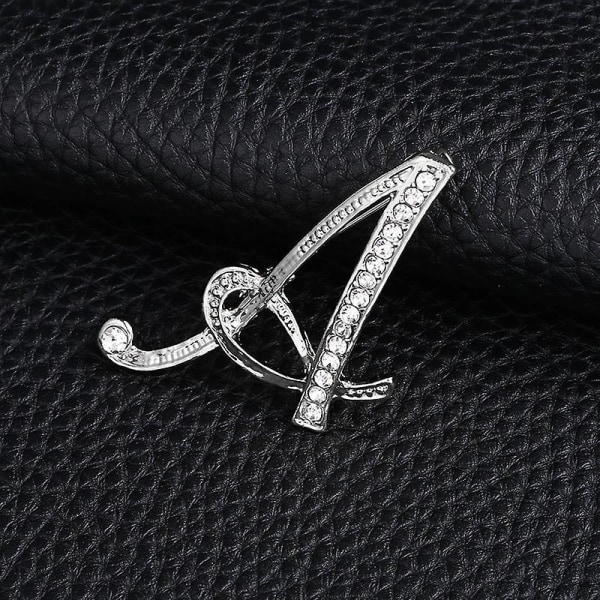 Rhinestone Initial Letter Brosch För Kvinnor Hantverk Silver