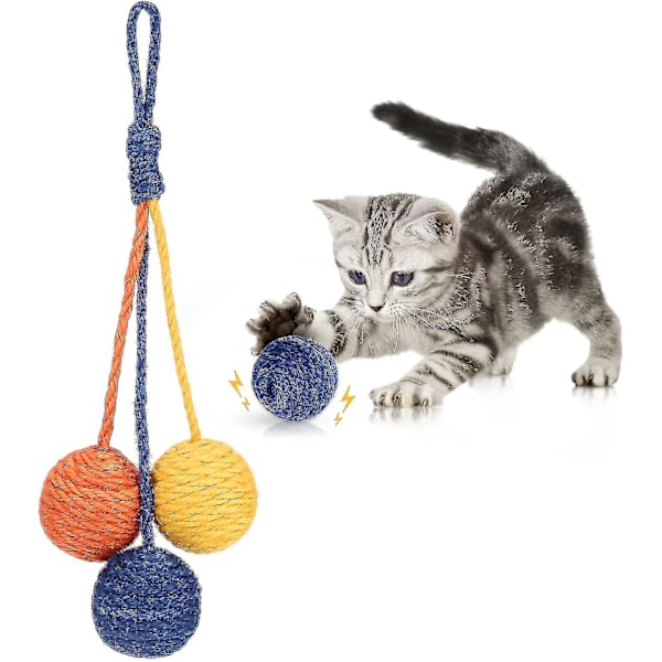 Färgglad sisal kattboll leksak interaktiv katt leksak för inomhusbruk, kattunge kattboll leksak för att bita/klösa/jaga, sisalboll leksak