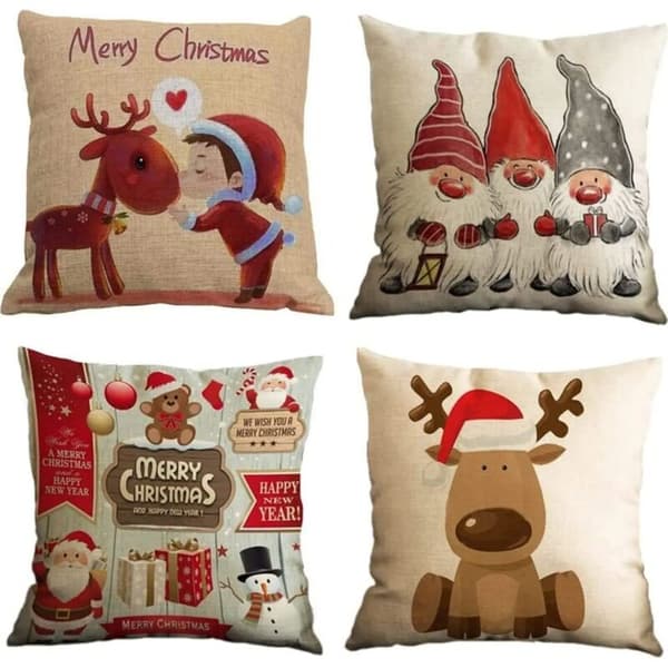 4-pack kuddfodral God Jul dekorativa kuddfodral vintertomtar älg tomte Du kuddfodral 45 x 45 cm
