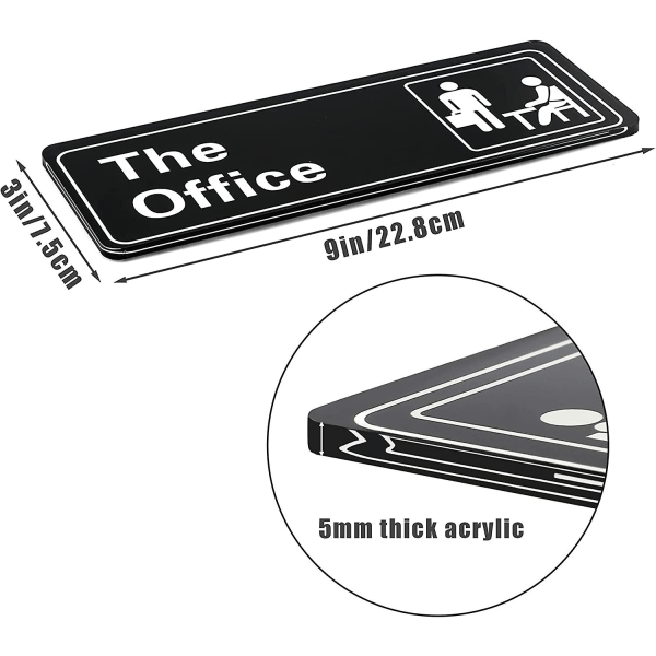 Kontorsskylt Akryldörrpanel Självhäftande Skylt Lätt att Installera 3,2x9x0,2 Tum (Svart och Vit)