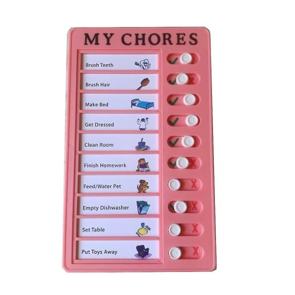 Memo Plast Board sysslor Checklista Board, My Chores Chart Board för barn Barn, List Board med skjutknappar, 1st（rosa）