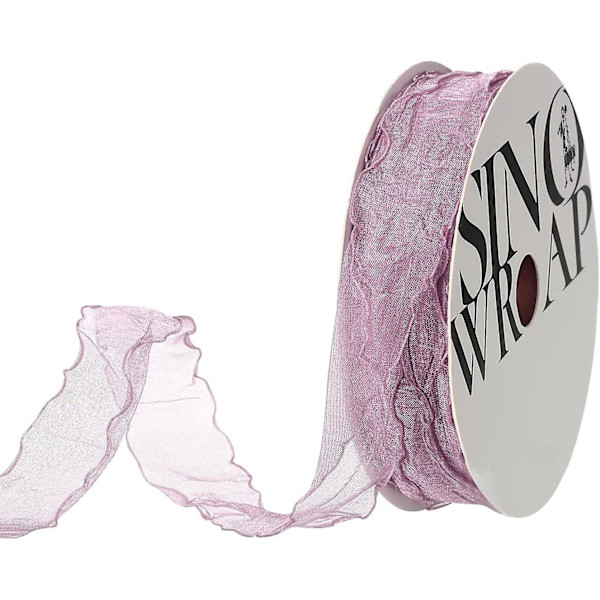1 tum bred genomskinlig organza band mjuk glitter chiffong band lavendel lila 20 yards volang för presentinslagning bukett bröllopsslips