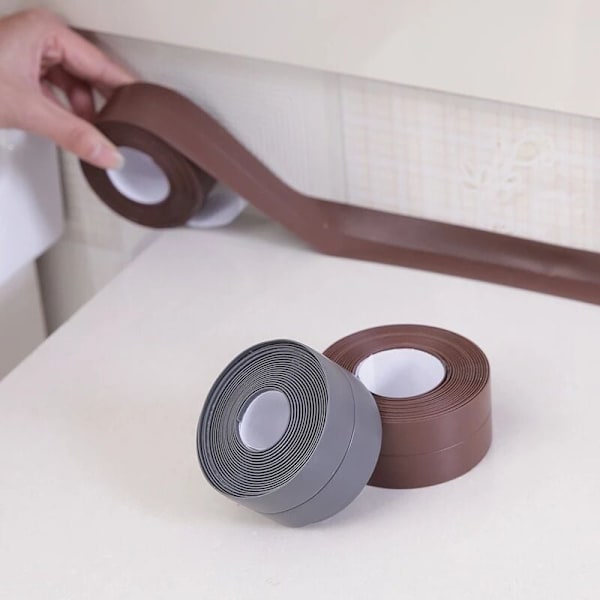 Selvklæbende PVC vægklistermærke Vandtæt vask Komfur Revne Køkken Badeværelse Badekar Hjørne Vandtæt forseglingstape 1 stk (brun, 320x2,2 cm)