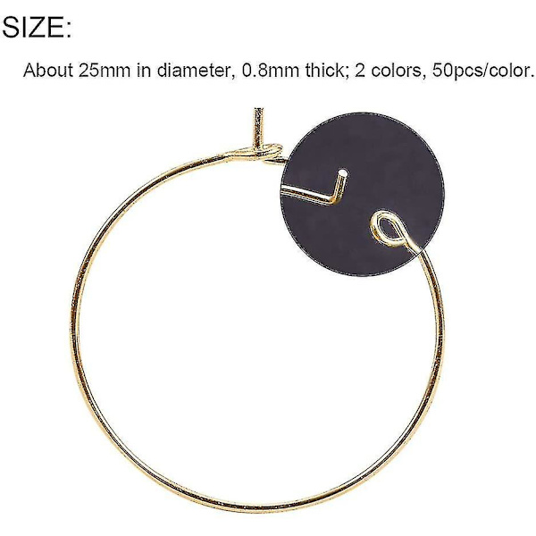100 st gyllene/silver 25mm vinglas charm ringar tråd hoops örhänge pärlor båge för DIY-2