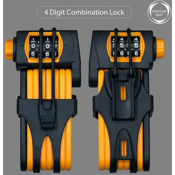 Hopfällbart kombinationslås för cykel och motorcykel - Hänglås med anpassningsbar 4-siffrig kod, ingen nyckel behövs. Kompakt för förvaring och avskräckande utseende