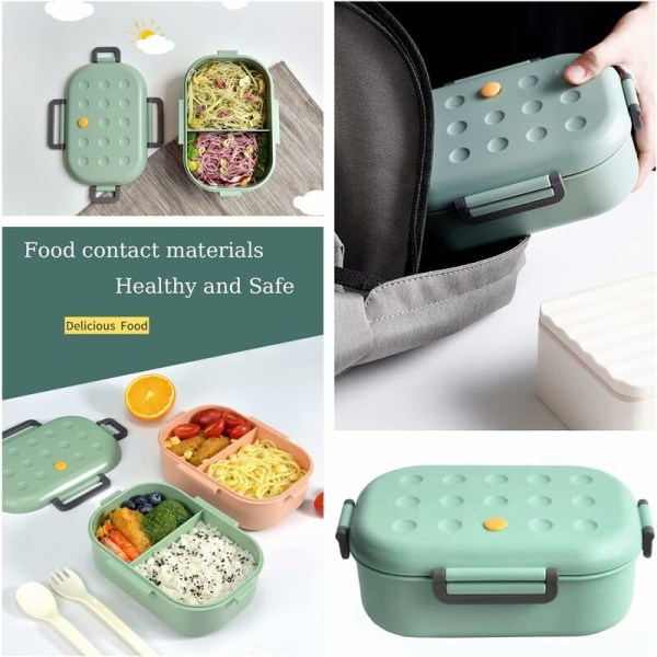 Lunchlåda，1000 ml Bento-låda med 2 fack，T-Audace Säkerhetsläckagesäker Miljövänlig Lufttät Lunchlåda，för picknick, skola, arbete, kontor (grön)