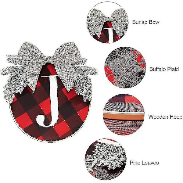 Juldekorationer - Joy-skylt - Buffalo Check Plaid-krans för ytterdörren - R