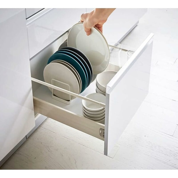Vertikal diskställ, diskarrangör, diskförvaringsställ, halkfritt metalldiskställ för kökslådor (svart, 2-pack)