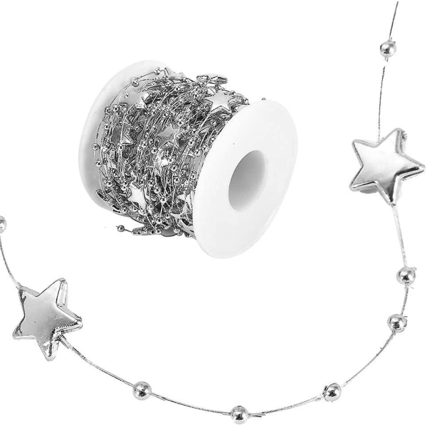 10m pärlpärlor dekorativ pärlkedja femuddig stjärna dekorativt snöre DIY festdekoration (silver)