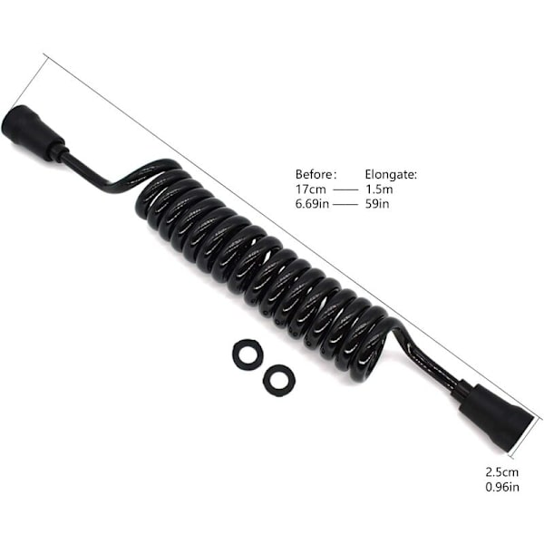 TRIO spiral vattenledning - 1,5 m - För badrum, badkar, toaletter - Längd: 32 cm - Förlängning: 150 cm - Svart