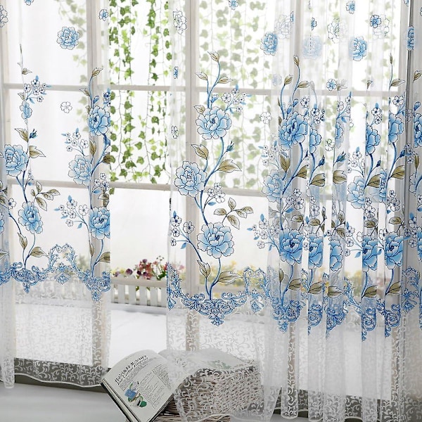 Genomskinlig gardin, transparent fönsterkappa, tyggardinkappa, heminredning, gardin, blå