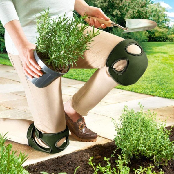 1 par knäskydd för trädgårdsarbete med dubbla bälten (gröna) grön