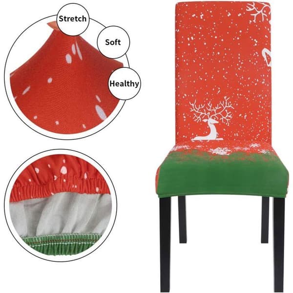 Vertvie stretchbara stolsöverdrag med jultema, för restaurang och fest, set om 4, julmodell 5.